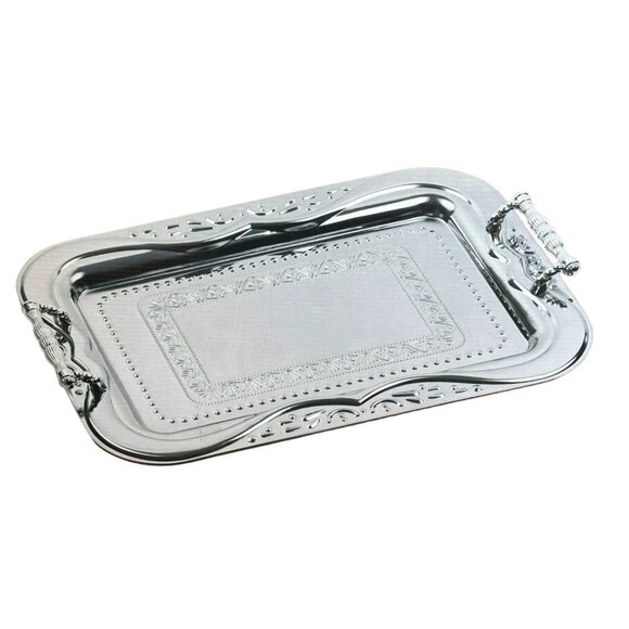 Parini 21" Stainless Steel Serving Tray Decorative Handles Elegant Design - Picture 6 of 8